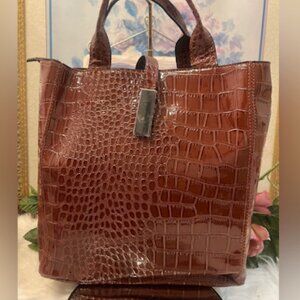 Harper and Hyde Chocolate Croc Vegan Leather Handbag - NEW IN BOX
